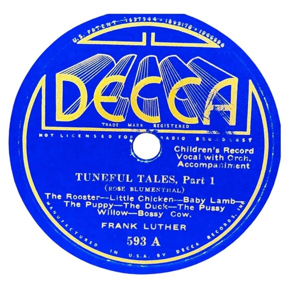 Frank Luther - Tuneful Tales, Parts 1 & 2 - 593 Decca - 78rpm 10" Shellac - Picture 2 of 4
